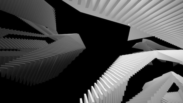 Abstract white and black interior multilevel public space with window 3D illustration