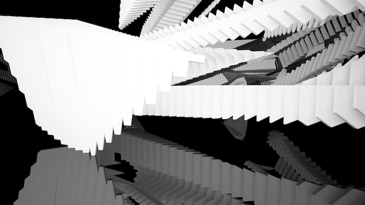 Photo abstract white and black interior multilevel public space with window 3d illustration