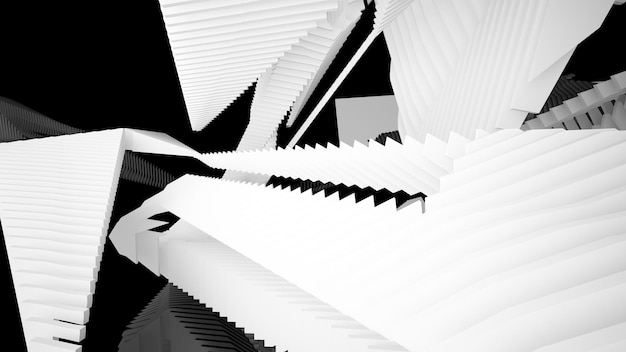 abstract white and black interior multilevel public space with window 3d illustration