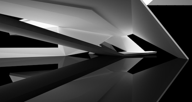 Abstract white and black interior multilevel public space with window 3D illustration