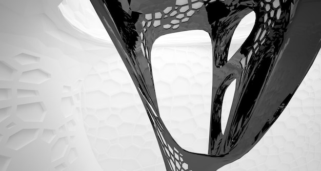 Abstract white and black smooth parametric interior with window 3D illustration and rendering