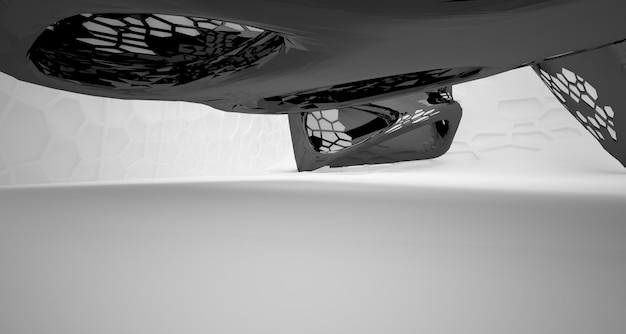 Abstract white and black smooth parametric interior with window 3D illustration and rendering