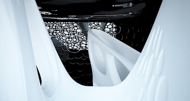 창 3D 그림 및 렌더링이 포함된 추상 흰색 및 검정 부드러운 파라메트릭 인테리어