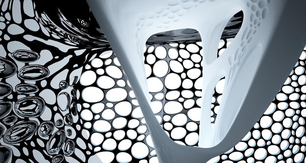 Abstract white and black smooth parametric interior with window 3D illustration and rendering