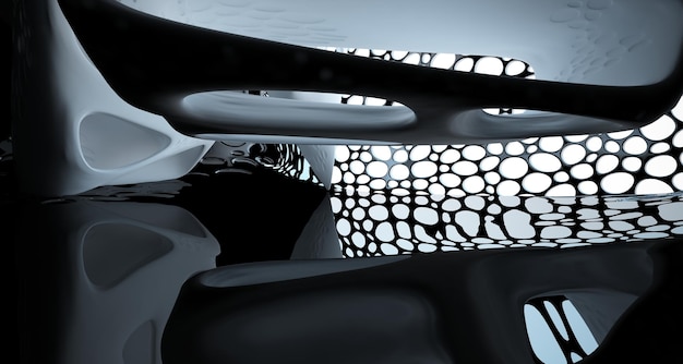 Abstract white and black smooth parametric interior with window 3D illustration and rendering