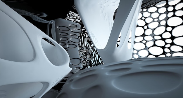 Abstract white and black smooth parametric interior with window 3D illustration and rendering
