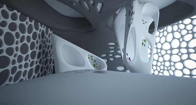 Abstract white and black smooth parametric interior with window 3D illustration and rendering