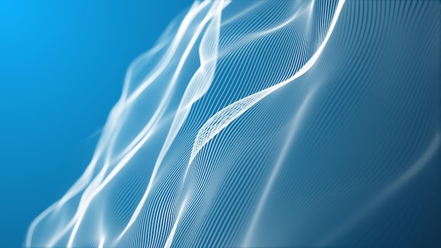 Абстрактный белый синий технологический фон Фон 3d сетка Кибертехнологии Техническая сеть футуристический каркас Искусственный интеллект Кибербезопасность фоновая графика движения