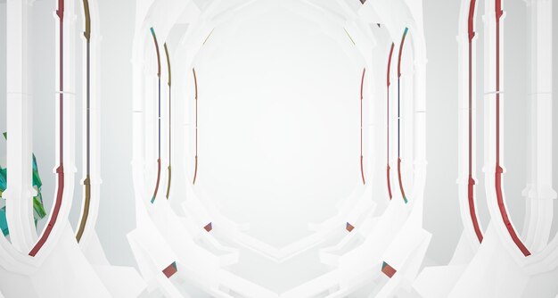 abstract white and colored gradient glasses gothic interior 3d illustration and rendering