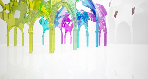 Foto abstract occhiali sfumati bianchi e colorati interno gotico illustrazione 3d e rendering