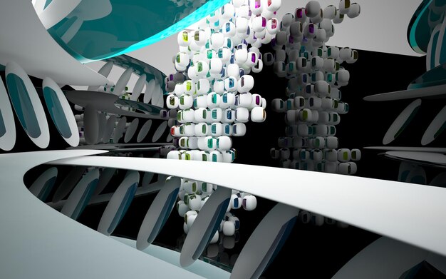 Abstract white and colored gradient glasses interior multilevel public space with window 3D