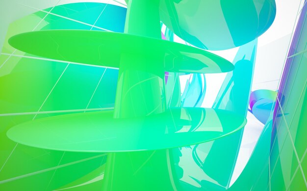 Abstract white and colored gradient glasses interior multilevel public space with window 3d