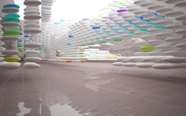 Abstract white and colored gradient glasses interior multilevel public space with window 3D