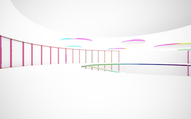 Abstract white and colored gradient glasses interior multilevel public space with window 3D