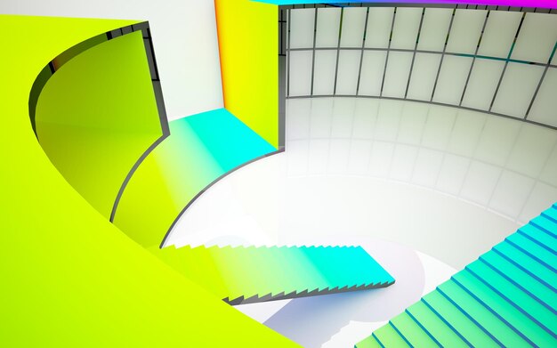 Abstract white and colored gradient glasses interior multilevel public space with window 3D