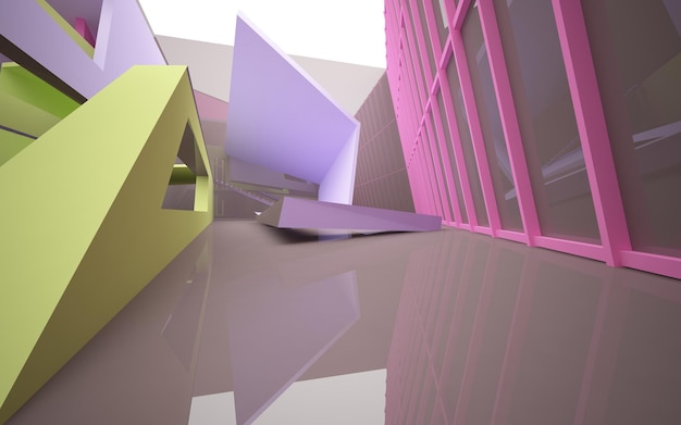 Abstract white and colored gradient glasses interior multilevel public space with window 3D