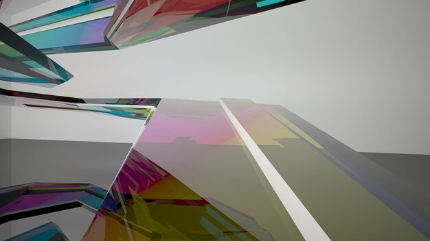 Abstract white and colored gradient glasses interior multilevel public space with window 3D