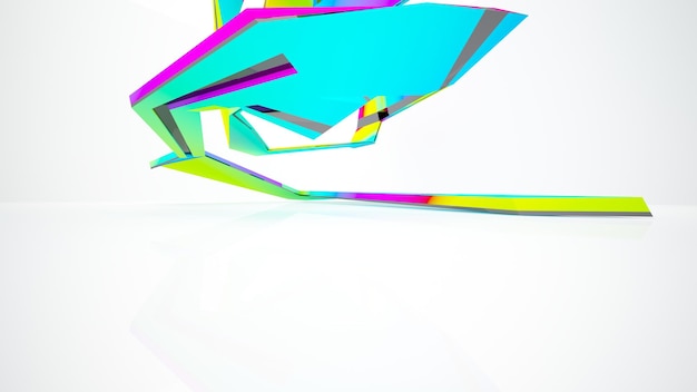 Abstract white and colored gradient glasses interior multilevel public space with window 3D