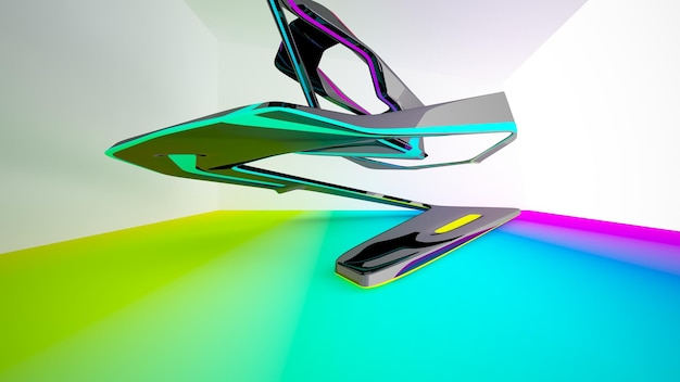 Abstract white and colored gradient glasses interior multilevel public space with window 3D