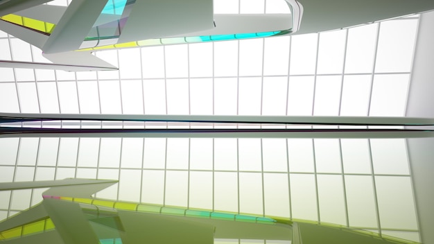 Photo abstract white and colored gradient glasses interior multilevel public space with window 3d