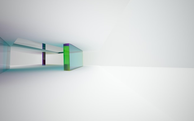 Photo abstract white and colored gradient glasses interior multilevel public space with window. 3d