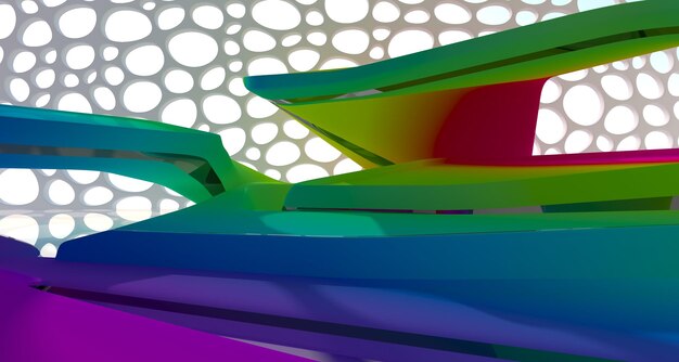 Abstract white and colored gradient glasses interior multilevel public space with window 3d