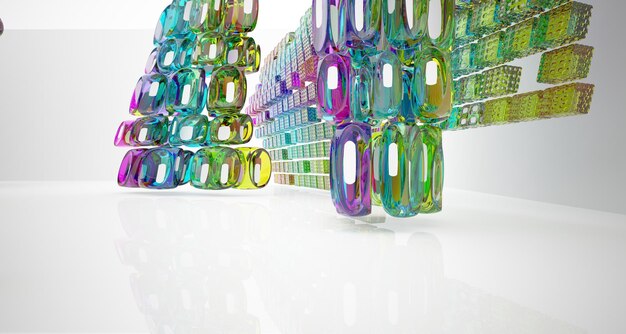 Abstract white and colored gradient glasses interior multilevel public space with window 3D