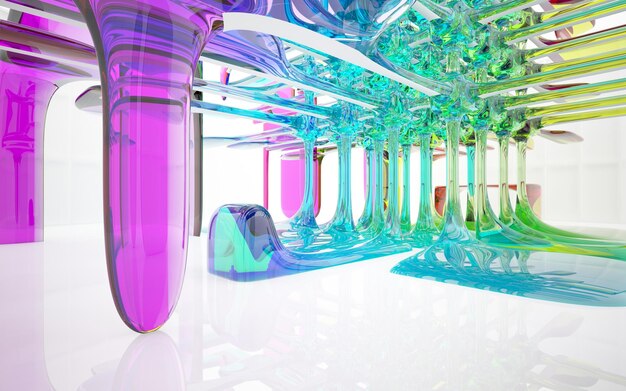 Photo abstract white and colored gradient glasses interior multilevel public space with window 3d