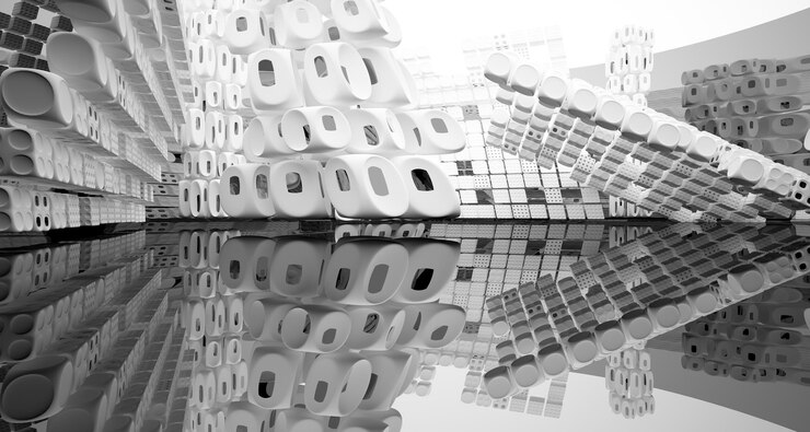 Photo abstract white and colored gradient glasses interior multilevel public space with window 3d
