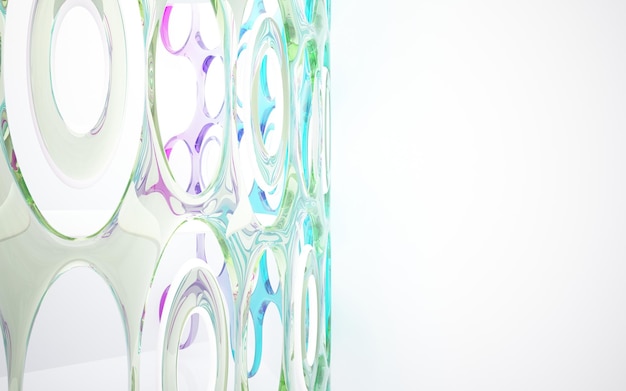 Abstract white and colored gradient glasses interior multilevel public space with window. 3D