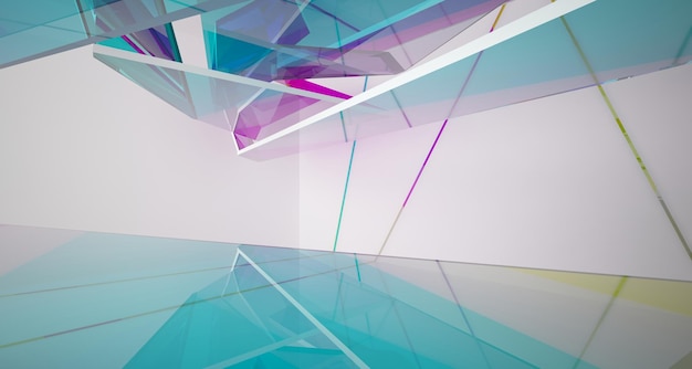 Abstract white and colored gradient glasses interior multilevel public space with window 3D