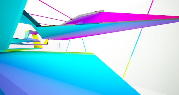 Абстрактные белые и цветные градиентные очки интерьер многоуровневого общественного пространства с окном 3D
