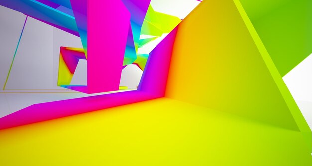 Abstract white and colored gradient glasses interior multilevel public space with window 3d