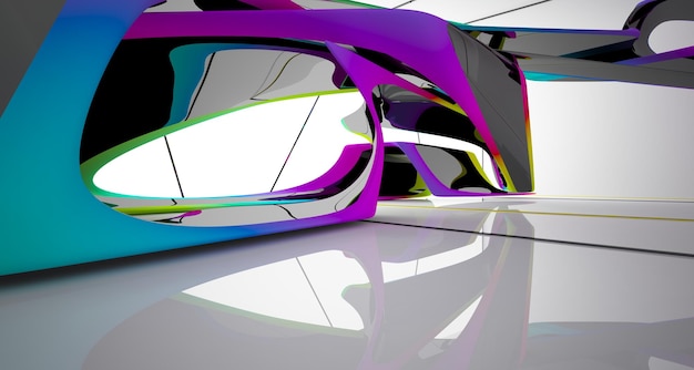 Abstract white and colored gradient glasses interior multilevel public space with window 3d