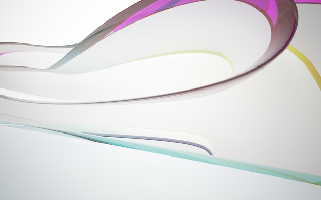 abstract white and colored gradient glasses interior multilevel public space with window.