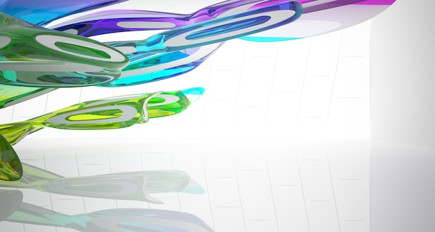 Абстрактные белые и цветные градиентные очки интерьер с оконной 3D иллюстрацией и рендерингом