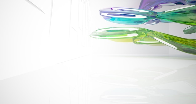 抽象的な白と色のグラデーション ガラス インテリア ウィンドウ 3 D イラストとレンダリング