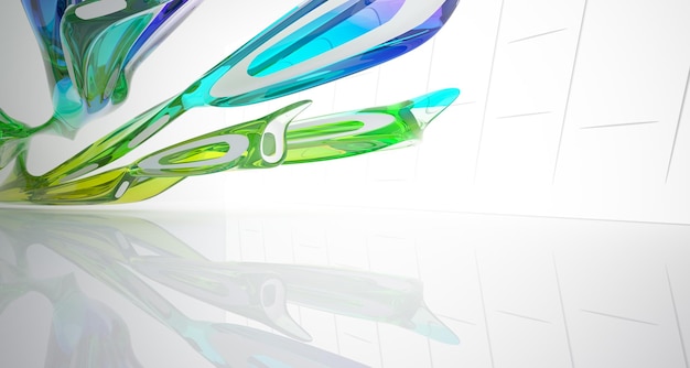 Abstract white and colored gradient glasses interior with window 3D illustration and rendering