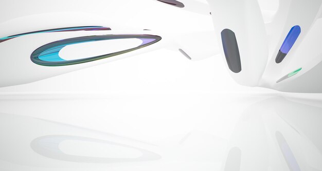 Abstract white and colored gradient glasses interior with window 3d illustration and rendering