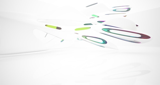 Abstract white and colored gradient glasses interior with window 3D illustration and rendering