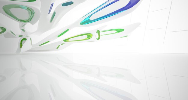 Abstract white and colored gradient glasses interior with window 3D illustration and rendering