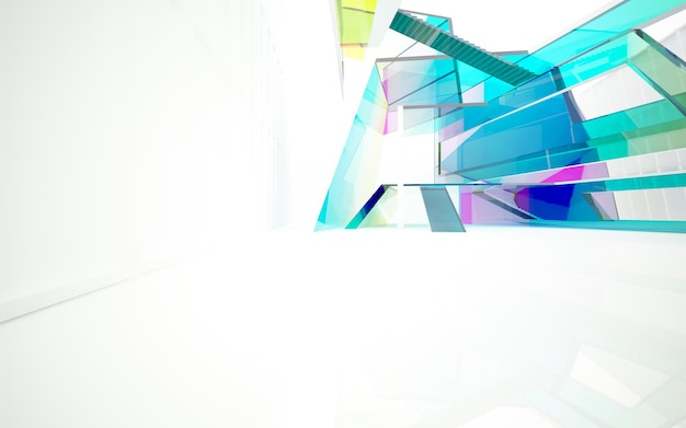 Абстрактные белые и цветные градиентные очки параметрический интерьер с оконной 3D иллюстрацией