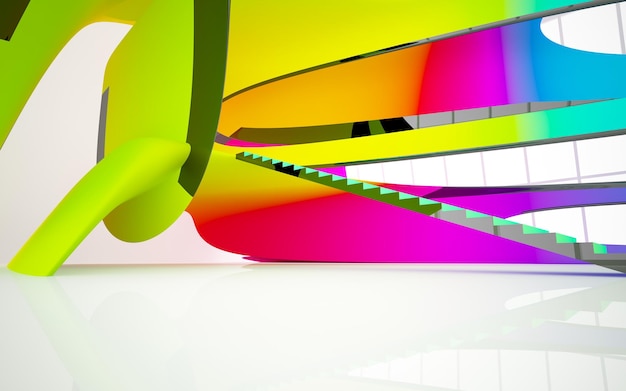 Foto interni parametrici astratti bianchi e colorati in vetro sfumato con illustrazione 3d della finestra