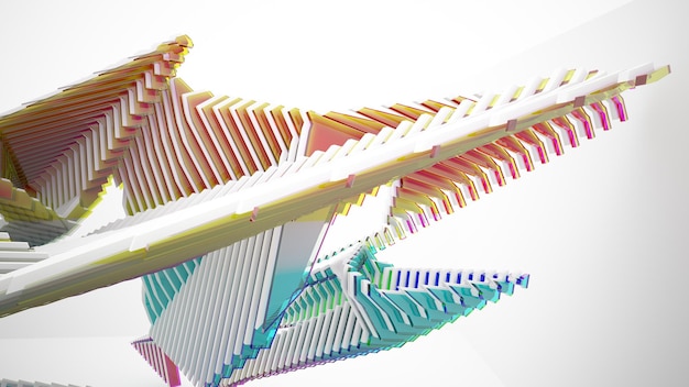 Абстрактные белые и цветные градиентные очки параметрический интерьер с оконной 3D иллюстрацией