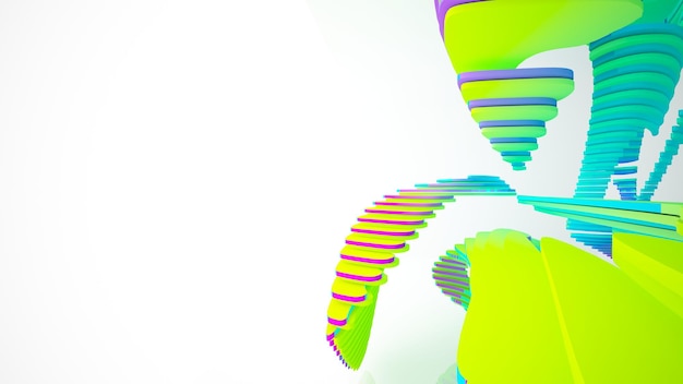 Abstract white and colored gradient glasses parametric interior with window 3D