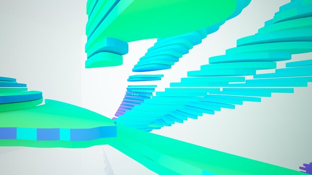 Abstract white and colored gradient glasses parametric interior with window 3D