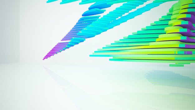 Abstract white and colored gradient glasses parametric interior with window 3D