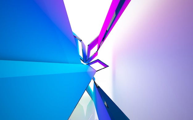 Abstract white and colored gradient glasses parametric interior with window. 3D