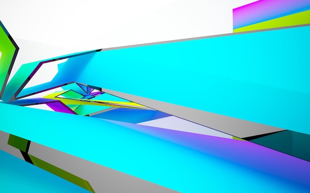 Абстрактные белые и цветные градиентные очки параметрический интерьер с окном. 3D