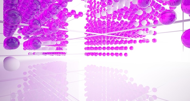 Abstract white and colored gradient interior multilevel public space from array spheres with window